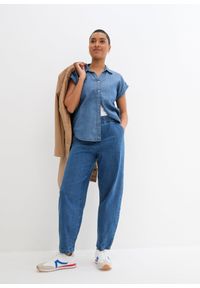 bonprix - Dżinsy Mom, high waist, wygodny pasek. Stan: podwyższony. Kolor: niebieski #2
