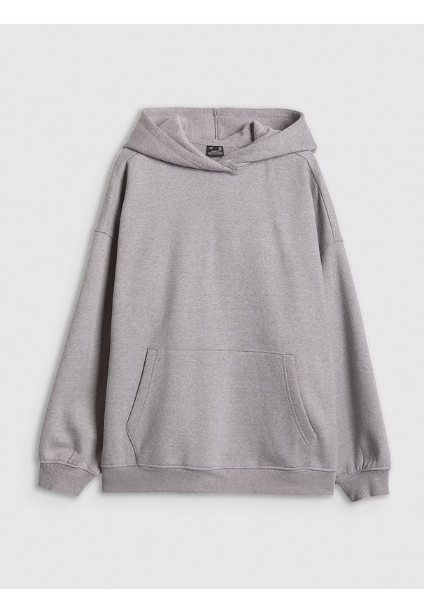 4f - 4F Bluza dresowa loose z kapturem damska - szara L. Typ kołnierza: kaptur. Kolor: szary. Materiał: dresówka