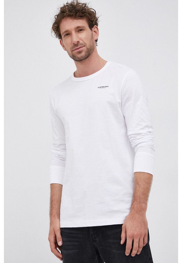 G-Star RAW - G-Star Raw - Longsleeve bawełniany. Okazja: na co dzień. Kolor: biały. Materiał: bawełna. Długość rękawa: długi rękaw. Wzór: aplikacja. Styl: casual