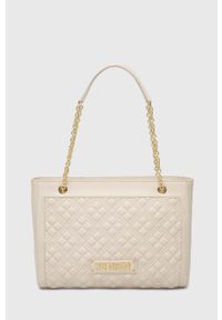 Love Moschino torebka kolor beżowy. Kolor: beżowy. Materiał: pikowane. Rodzaj torebki: na ramię #1