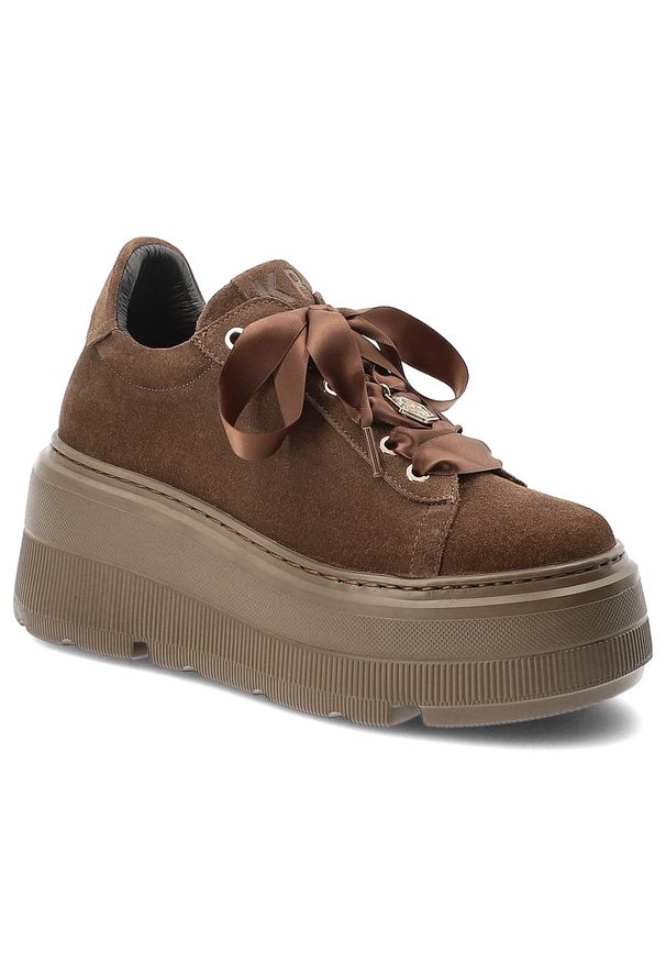 Czekoladowe Sneakersy Karino Damskie Buty Na Platformie. Kolor: brązowy. Obcas: na platformie