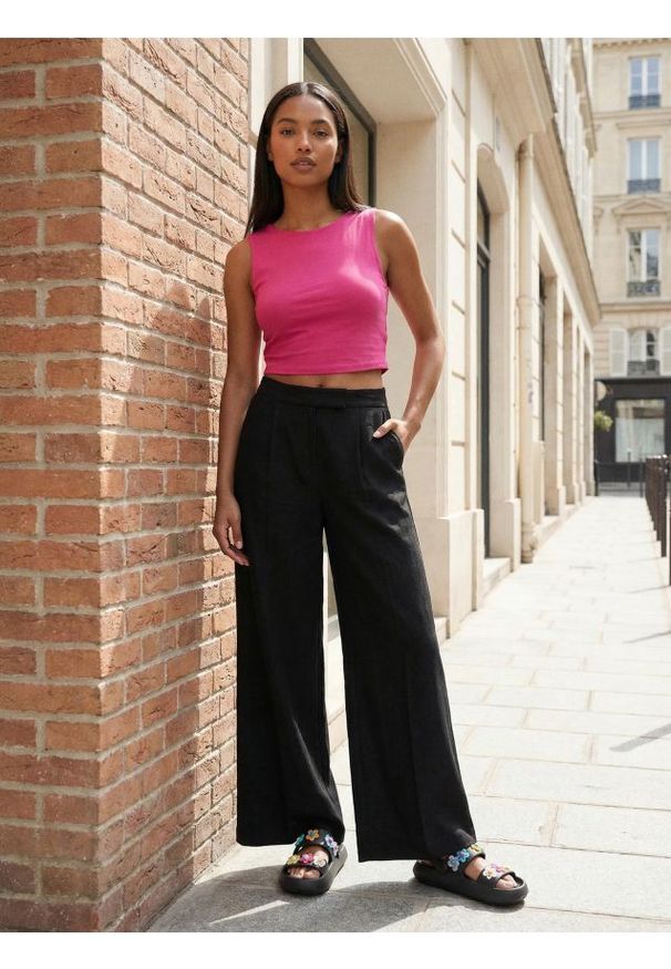 Sinsay - Bawełniany crop top basic - różowy. Kolor: różowy. Materiał: bawełna