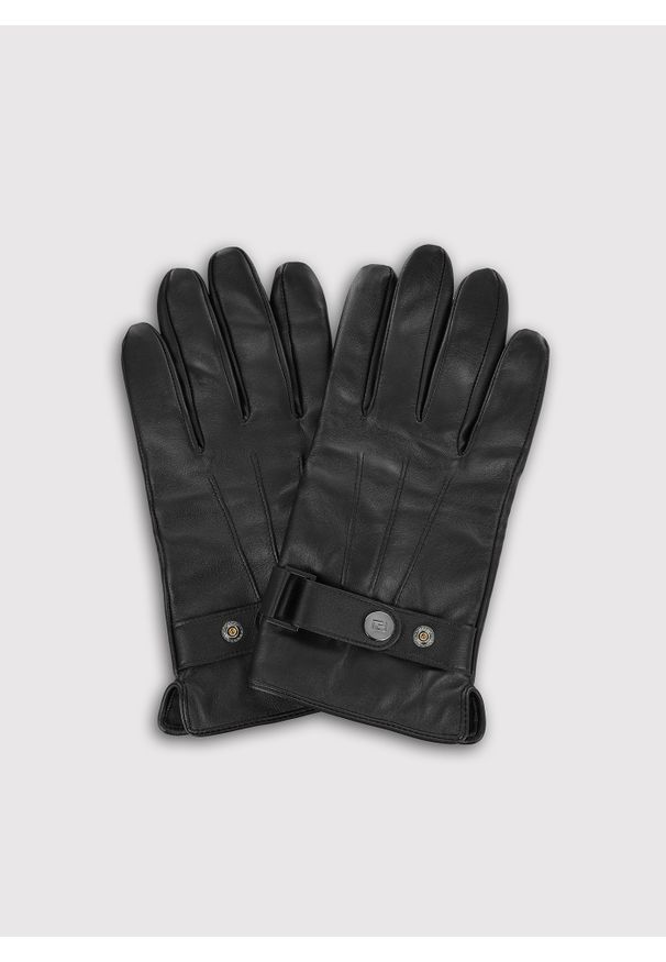 Pako Lorente - PAKO LORENTE - Czarne rękawiczki męskie z regulacją. Kolor: czarny. Materiał: skóra, poliester