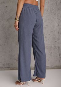 Renee - Niebieskie Teksturowane Spodnie Wide Leg z Wiązaniem w Talii Pirethei. Kolor: niebieski. Materiał: materiał. Styl: elegancki #4