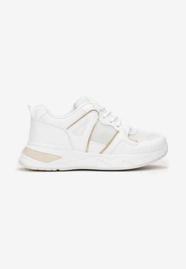 Renee - Białe Sneakersy na Ozdobnej Podeszwie ze Sznurowaniem Clarie. Kolor: biały