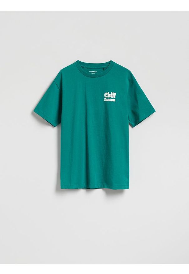 Reserved - Bawełniany t-shirt z nadrukiem - zielony. Kolor: zielony. Materiał: bawełna. Wzór: nadruk