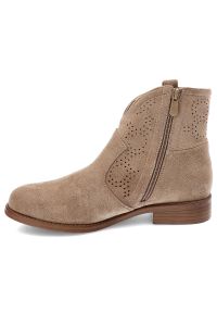 Beżowe Botki S.Barski Stylowe Ażurowe Obuwie Damskie Na Płaskim Obcasie. Okazja: na co dzień. Kolor: beżowy. Materiał: materiał. Wzór: ażurowy. Obcas: na obcasie. Styl: elegancki. Wysokość obcasa: niski #7