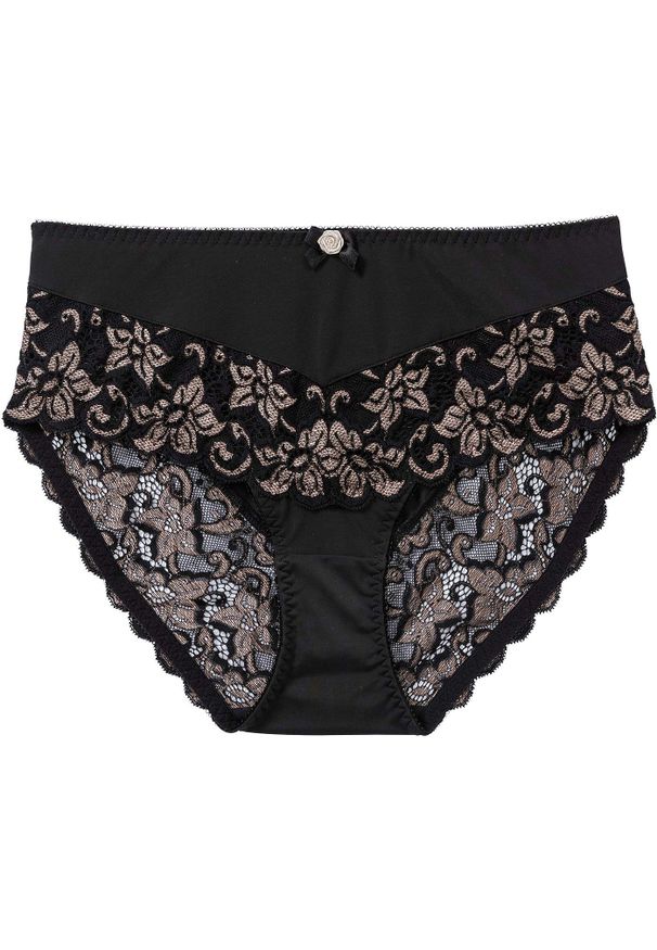 bonprix - Figi maxi z delikatną koronką. Kolor: czarny. Materiał: poliamid, koronka. Wzór: koronka