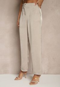 Renee - Beżowe Spodnie High Waist o Eleganckim Fasonie z Prostą Nogawką Jenarwena. Okazja: na spotkanie biznesowe. Stan: podwyższony. Kolor: beżowy. Styl: elegancki