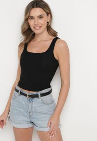 Born2be - Czarny Bawełniany Top z Ozdobnym Tyłem Aderelle. Okazja: na co dzień. Kolor: czarny. Materiał: bawełna. Wzór: aplikacja. Styl: klasyczny, elegancki, casual #3