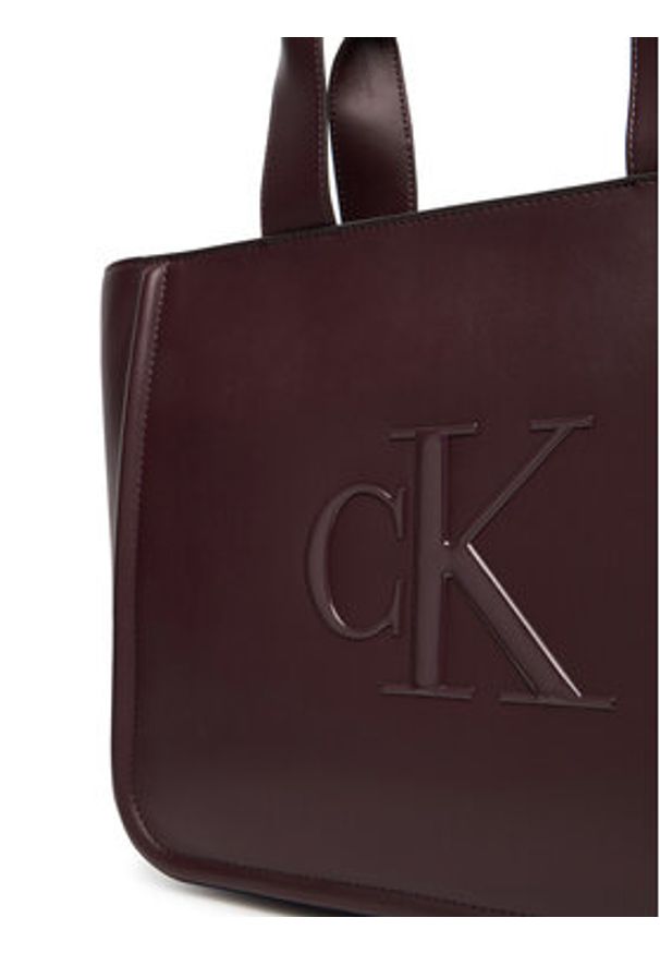 Calvin Klein Torebka Bold Ck Medium Tote LV04F3218G Bordowy. Kolor: czerwony. Materiał: skórzane