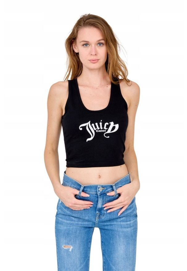 Juicy Couture - JUICY COUTURE Czarny tank top Chrishell. Kolor: czarny. Materiał: bawełna