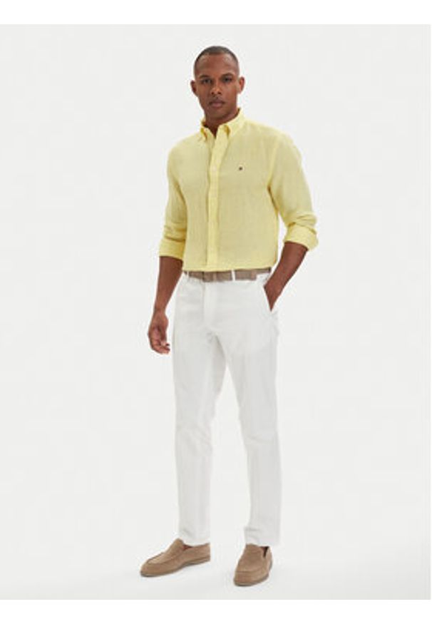 TOMMY HILFIGER - Tommy Hilfiger Koszula MW0MW41530 Żółty jasny Regular Fit. Kolor: żółty. Materiał: len