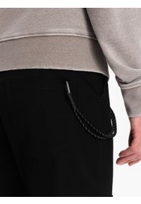 Ombre Clothing - Spodnie męskie z kieszeniami cargo i ściągaczem na dole nogawki - czarne V5 OM-PACG-0189 - XXL. Kolor: czarny. Materiał: bawełna, elastan #2