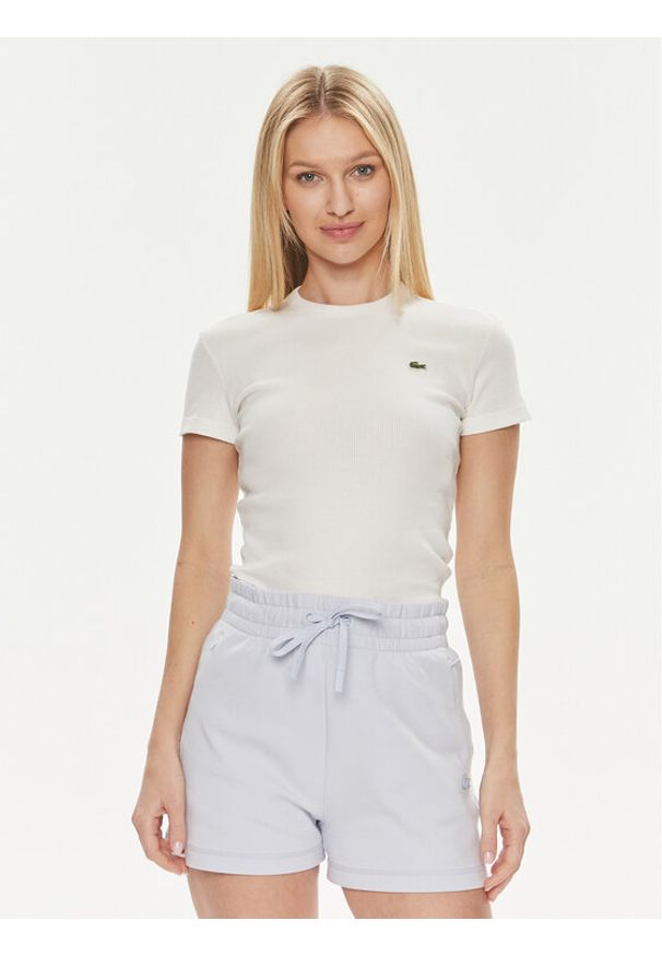 Lacoste T-Shirt TF5538 Biały Regular Fit. Kolor: biały. Materiał: bawełna