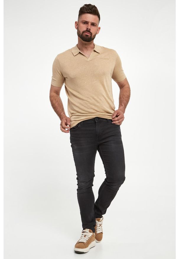 Karl Lagerfeld - Polo męskie lniane KARL LAGERFELD. Typ kołnierza: polo. Materiał: len