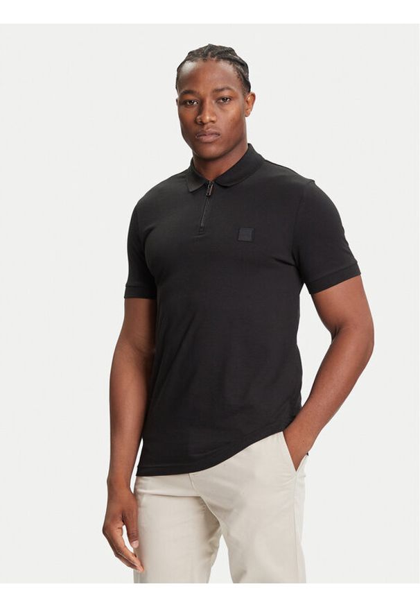 BOSS Polo Passerzip 50537507 Czarny Slim Fit. Typ kołnierza: polo. Kolor: czarny. Materiał: bawełna