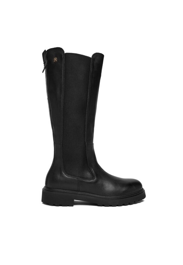 TOMMY HILFIGER - Tommy Hilfiger Kozaki Th Lthr Cleated Long Boot FW0FW08985 Czarny. Kolor: czarny. Materiał: skóra
