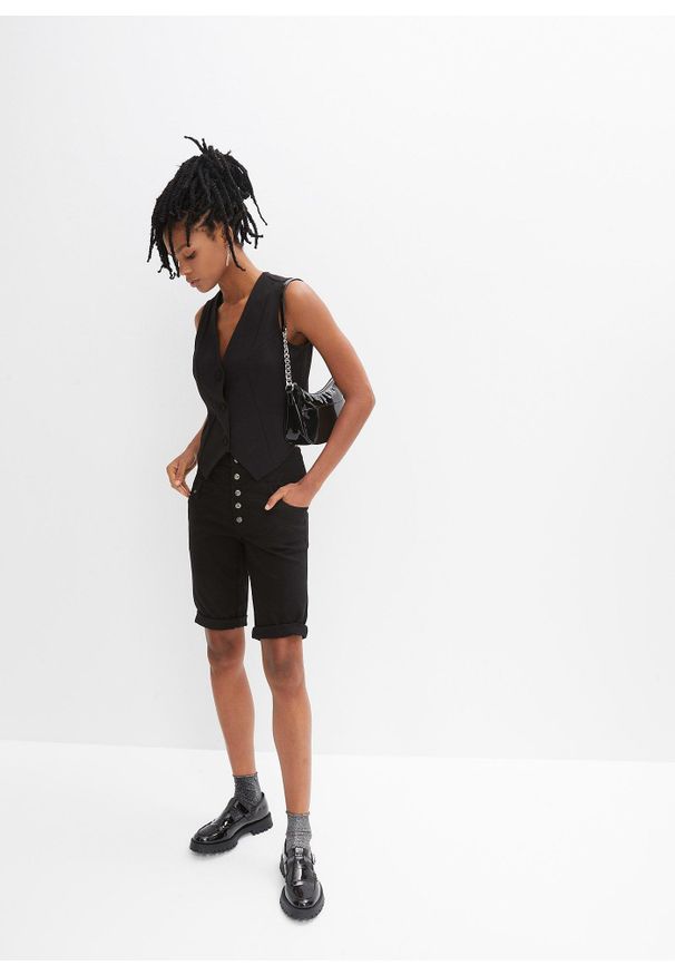 bonprix - Bermudy z elastycznej mieszanki bawełny. Kolor: czarny. Materiał: bawełna