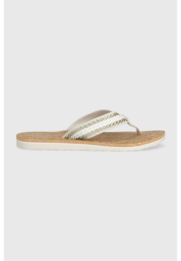 TOMMY HILFIGER - Tommy Hilfiger japonki TH CORK SANDAL damskie kolor biały na płaskim obcasie FW0FW07145. Kolor: biały. Materiał: materiał. Obcas: na obcasie. Wysokość obcasa: niski