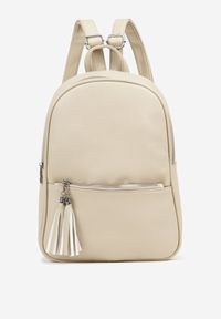Born2be - Jasnobeżowy Plecak o Trapezowym Kształcie Zdobiony Frędzlami Idanenna. Kolor: beżowy. Materiał: jeans. Wzór: aplikacja. Styl: elegancki, casual