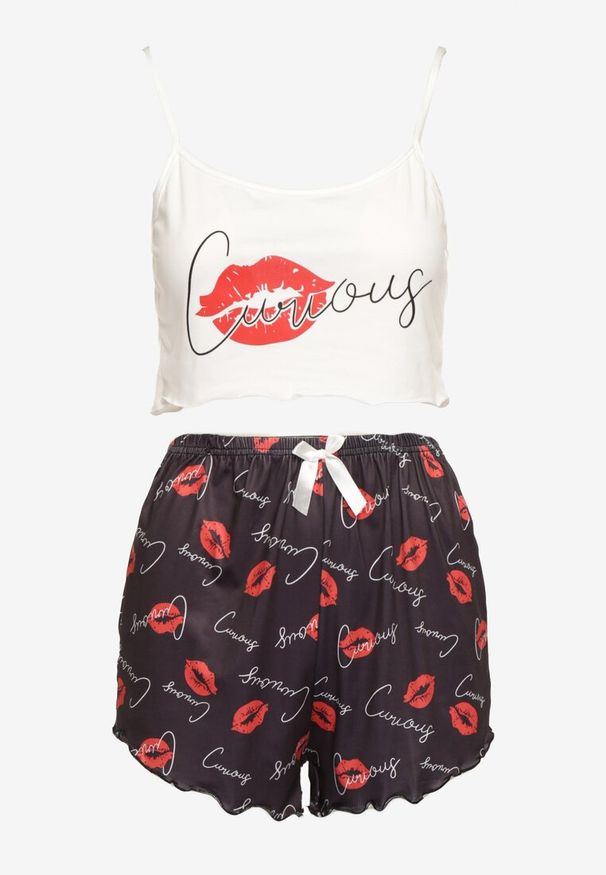 Renee - Biało-Czarny Komplet Piżamowy Spodenki High Waist i Krótki Top Urssa. Stan: podwyższony. Kolor: biały. Długość: krótkie