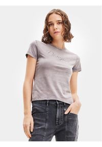 Desigual T-Shirt 23WWTKBB Szary Slim Fit. Kolor: szary. Materiał: bawełna #1
