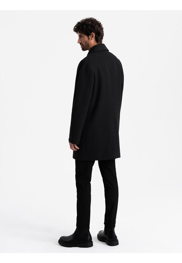 Ombre Clothing - Męski dwurzędowy płaszcz z ozdobnymi guzikami – czarny V2 OM-COWC-0109 - XXL. Typ kołnierza: kołnierz rewers. Kolor: czarny. Materiał: poliester, materiał. Długość: długie. Styl: klasyczny, wizytowy, elegancki