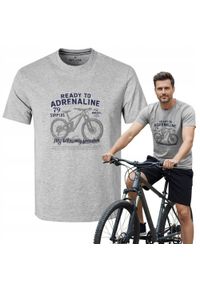 Męska Koszulka (T-Shirt) - Pako Jeans - Popiel, Motyw Rowerowy. Okazja: na co dzień. Materiał: wiskoza, bawełna. Wzór: nadruk. Styl: casual #3