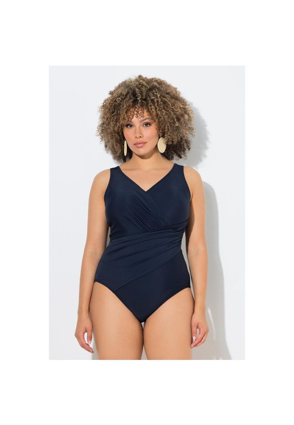 ULLA POPKEN - Damskie Kostium kąpielowy drapowanie miękkie miseczki. Kolekcja: plus size. Kolor: niebieski. Materiał: elastan, poliamid, materiał