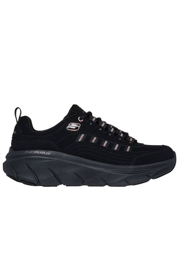 skechers - Buty damskie Skechers Relaxed Fit D'Lux Walker 2.0 Golden Step 150106BKRG - czarne. Okazja: na co dzień, na spacer. Zapięcie: pasek. Kolor: czarny. Materiał: guma, skóra. Szerokość cholewki: normalna. Wzór: gładki, aplikacja, paski. Model: Skechers Sport. Sport: turystyka piesza, fitness