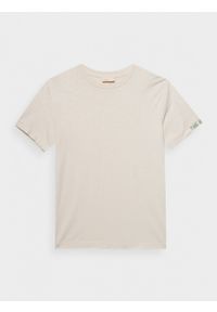 outhorn - T-shirt z nadrukiem męski - kremowy. Okazja: na co dzień. Kolor: kremowy. Materiał: dzianina, bawełna. Długość rękawa: krótki rękaw. Wzór: nadruk. Styl: casual