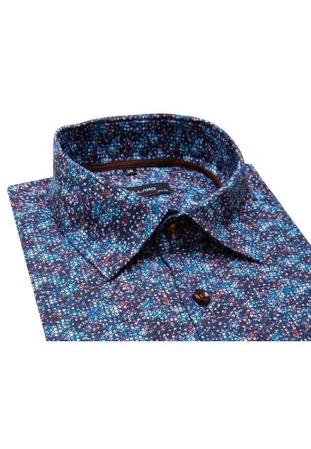 Mmer / Villaro - Koszule męskie - Niebieska koszula męska we wzór A040. Kolor: niebieski. Materiał: bawełna, elastan, tkanina. Długość: długie. Wzór: kolorowy, kwiaty