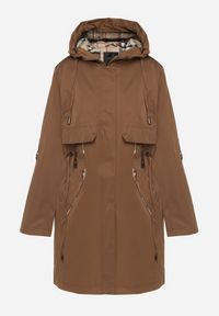 Born2be - Brązowa Kurtka Parka z Kapturem ze Wzorem w Kratę i Podpinanymi Rękawami Gavaria. Okazja: na spotkanie biznesowe, na co dzień. Typ kołnierza: kaptur. Kolor: brązowy. Materiał: jeans. Styl: elegancki, casual, klasyczny, biznesowy #5