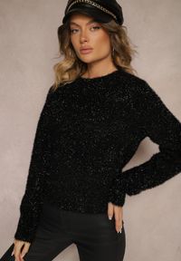 Renee - Czarny Sweter z Wiskozą i Metaliczną Nitką Sanavirae. Okazja: na co dzień, na spotkanie biznesowe, do pracy. Kolor: czarny. Materiał: wiskoza. Styl: biznesowy, elegancki, casual #3