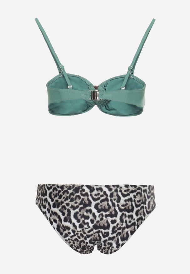 Renee - Ciemnozielone Bikini w Panterkę na Cienkich Ramiączkach Naiahes. Kolor: zielony. Materiał: tkanina. Wzór: motyw zwierzęcy