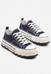 Born2be - Granatowe Trampki na Grubej Podeszwie pod Kostkę Adsoria. Okazja: na co dzień. Zapięcie: sznurówki. Kolor: niebieski. Materiał: jeans. Styl: klasyczny, casual