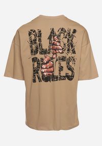 Born2be - Ciemnobeżowa Bawełniana Koszulka T-shirt z Nadrukiem po Obu Stronach Daven. Kolor: beżowy. Materiał: bawełna. Długość rękawa: krótki rękaw. Długość: krótkie. Wzór: nadruk #6
