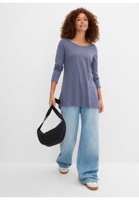 bonprix - Bawełniana bluzka z długim rękawem. Kolor: niebieski. Materiał: bawełna. Długość rękawa: długi rękaw. Długość: długie #2