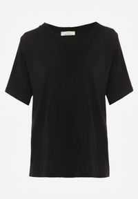 Renee - Czarny T-shirt Bawełniany z Dekoltem w V Adozixie. Okazja: na co dzień. Kolor: czarny. Materiał: bawełna. Styl: street, casual #4