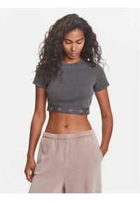 Adidas - adidas T-Shirt Ribbed JD0041 Szary Slim Fit. Kolor: szary. Materiał: bawełna #1