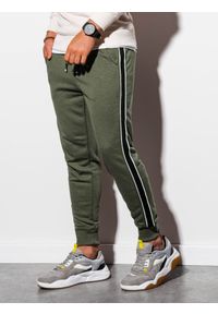 Ombre Clothing - Spodnie męskie dresowe joggery - khaki P898 - XL. Kolor: brązowy. Materiał: dresówka. Wzór: gładki. Styl: elegancki