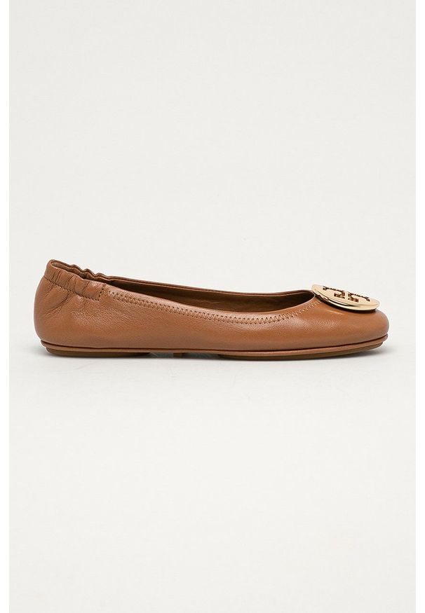 Tory Burch - Baleriny skórzane. Nosek buta: okrągły. Kolor: beżowy. Materiał: skóra
