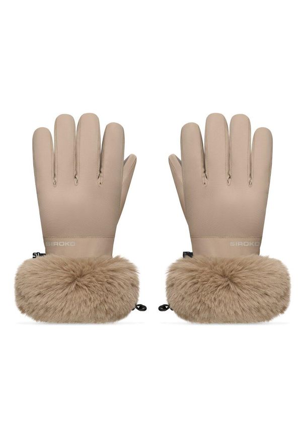 SIROKO - Rękawice narciarskie retro Siroko Langlauf Camel. Kolor: beżowy. Materiał: syntetyk, polar, futro. Sezon: zima. Sport: narciarstwo