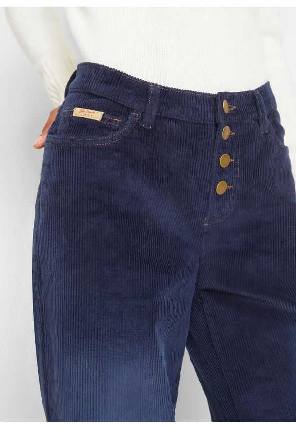 bonprix - Spodnie sztruksowe ze stretchem, Wide. Kolor: niebieski. Materiał: sztruks