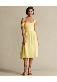 Ralph Lauren - RALPH LAUREN - Żółta sukienka na ramiączkach. Typ kołnierza: polo. Kolor: żółty. Materiał: materiał. Długość rękawa: na ramiączkach #1