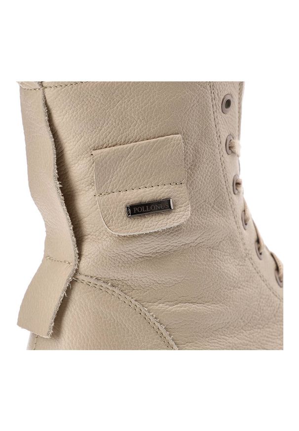 Beżowe Botki Pollonus Skórzane Ocieplane Buty Damskie. Kolor: beżowy. Materiał: skóra. Szerokość cholewki: normalna. Sezon: zima