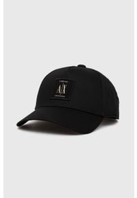 Armani Exchange czapka z daszkiem bawełniana kolor czarny z aplikacją. Kolor: czarny. Materiał: bawełna. Wzór: aplikacja #1