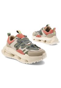 Sneakersy damskie S.Barski, na masywnej amortyzowanej podeszwie z dynamicznym zestawieniem kolorów i szerokimi ozdobnymi sznurówkami, beżowe, CR61-31. Kolor: beżowy #6