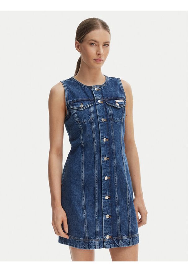 Calvin Klein Jeans Sukienka jeansowa LV047F761G Granatowy Slim Fit. Kolor: niebieski. Materiał: bawełna